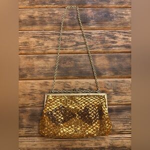 La Regale Gold and Brown Clutch with Chain Strap
